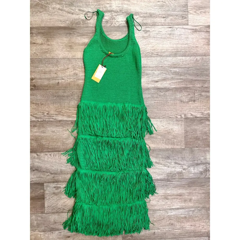 Mango Bright Green Tiered Fringe Maxi Dress - Picture 16 of 16